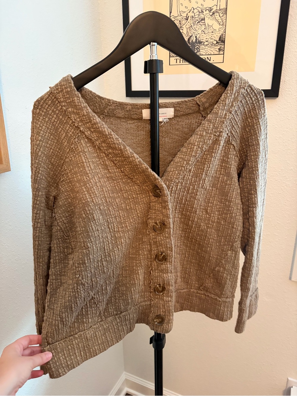 Vince Camuto Cozy Knit Button-Front Cardigan Sweater in Olive/Taupe